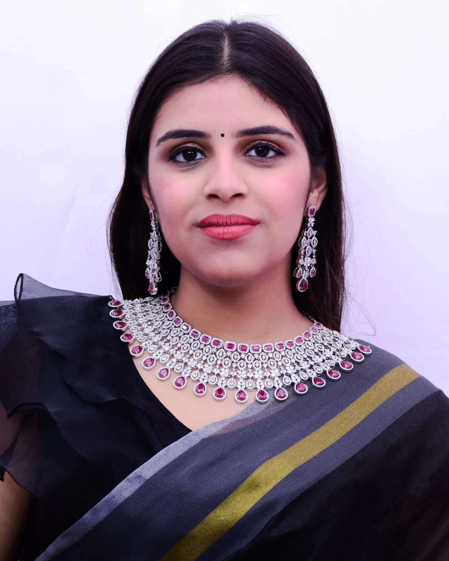 Designer Semi-Precious American Diamond Necklace with Earrings