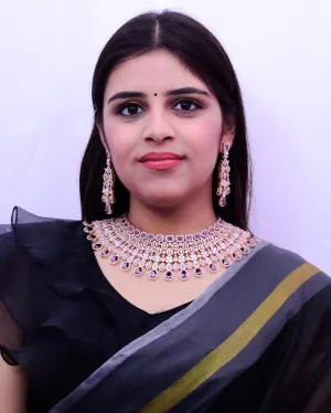 Designer Semi-Precious American Diamond Necklace with Earrings