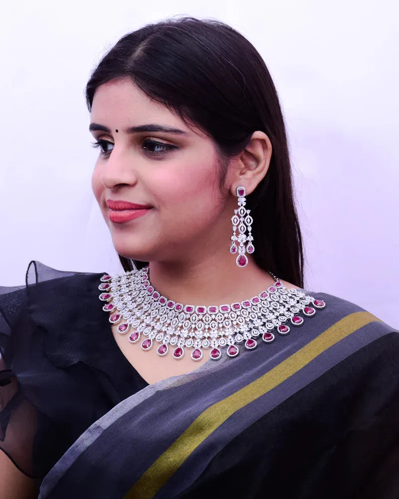 Designer Semi-Precious American Diamond Necklace with Earrings