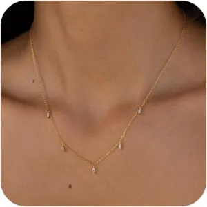 Diamond Pendant Layered Neckalce for Women Dainty 14K Gold Plated CZ Layering Choker Necklace Simple Trendy Jewelry Gifts for Women