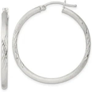 Diamond2Deal Sterling Silver Polished Diamond-cut Hoop Earrings (Length 1.42 in, Width 1.34 in)