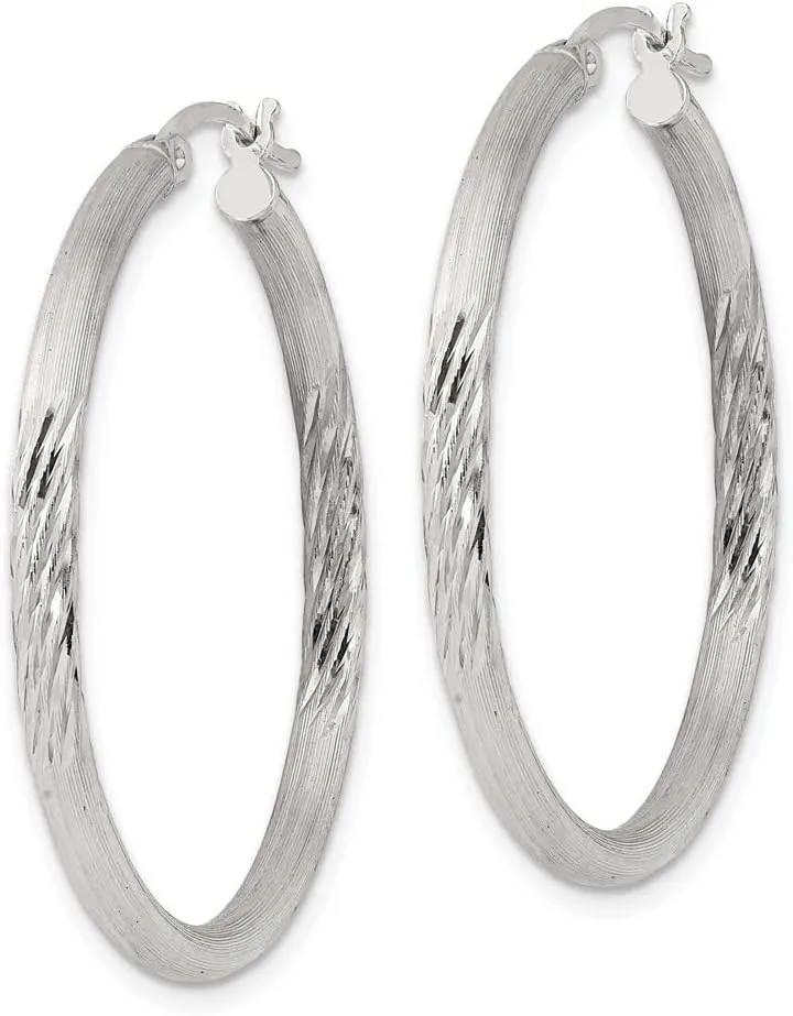Diamond2Deal Sterling Silver Polished Diamond-cut Hoop Earrings (Length 1.42 in, Width 1.34 in)