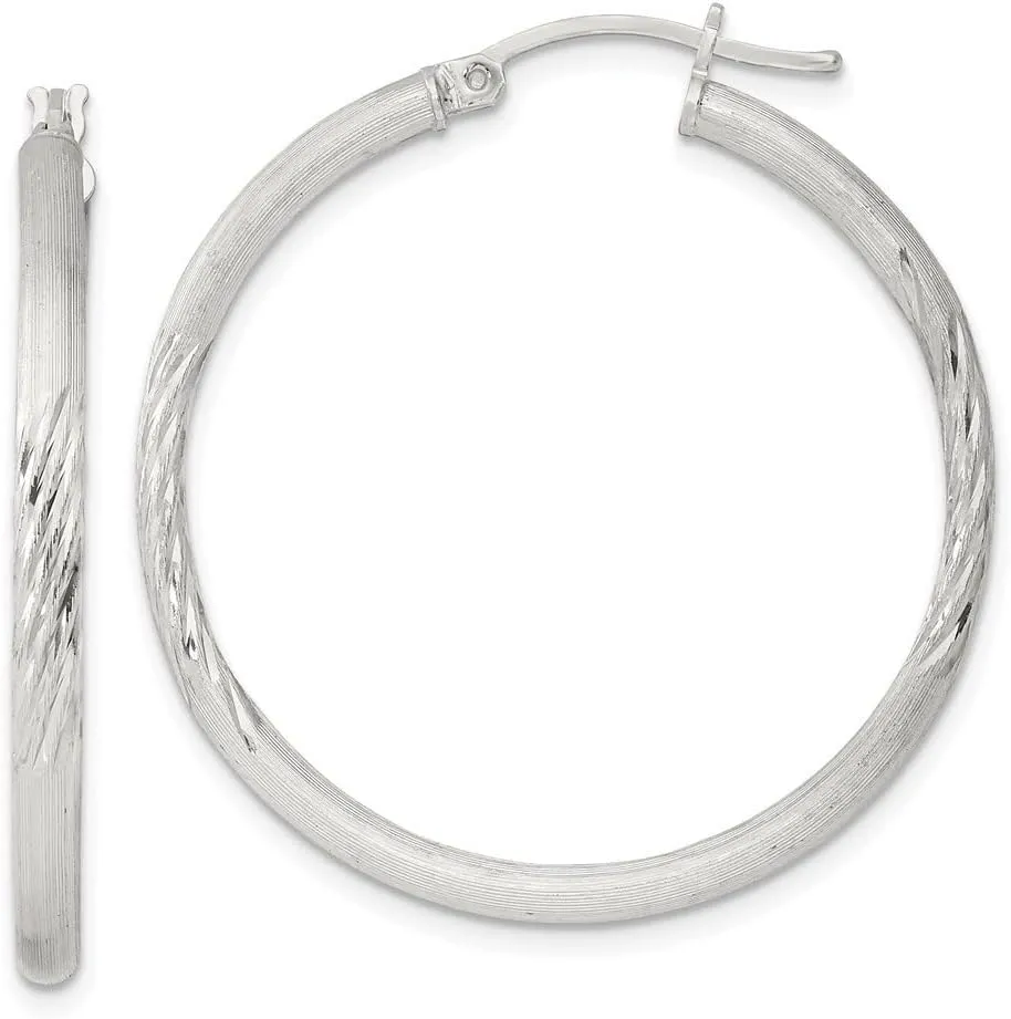 Diamond2Deal Sterling Silver Polished Diamond-cut Hoop Earrings (Length 1.42 in, Width 1.34 in)