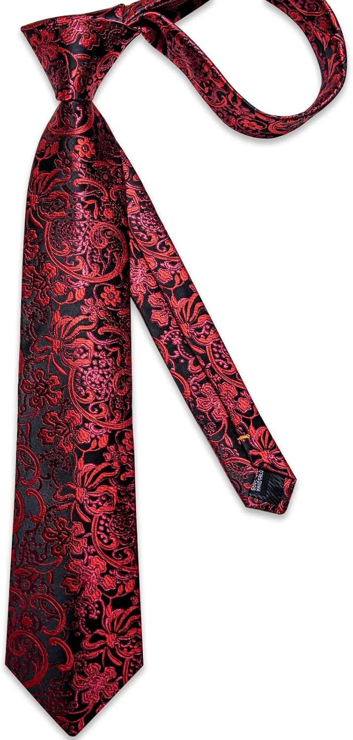 DiBanGu Silk Ties for Men Woven Paisley Plaid Striped Necktie and Tie Clip Handkerchief Cufflinks Set for Party Wedding
