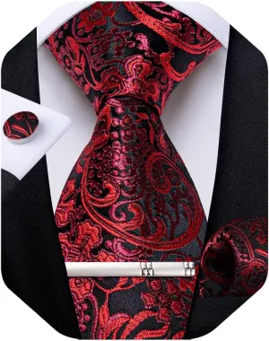 DiBanGu Silk Ties for Men Woven Paisley Plaid Striped Necktie and Tie Clip Handkerchief Cufflinks Set for Party Wedding