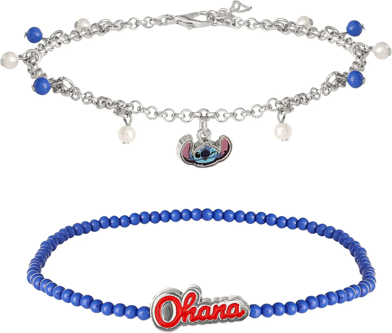 Disney Womens Stitch Anklets 2-Pair Set Official License, Ohana Anklet and Stitch Ankle Bracelet, Stitch Jewelry