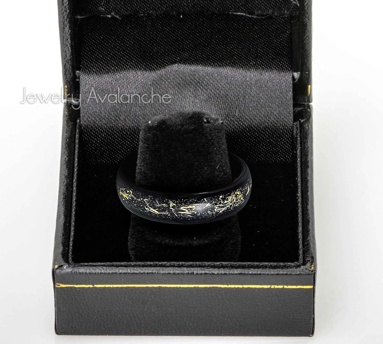 Dome Black IP 6mm Imitation Yellow Meteorite Inlay Wedding Band Comfort Fit - Womens Tungsten Carbide Ring
