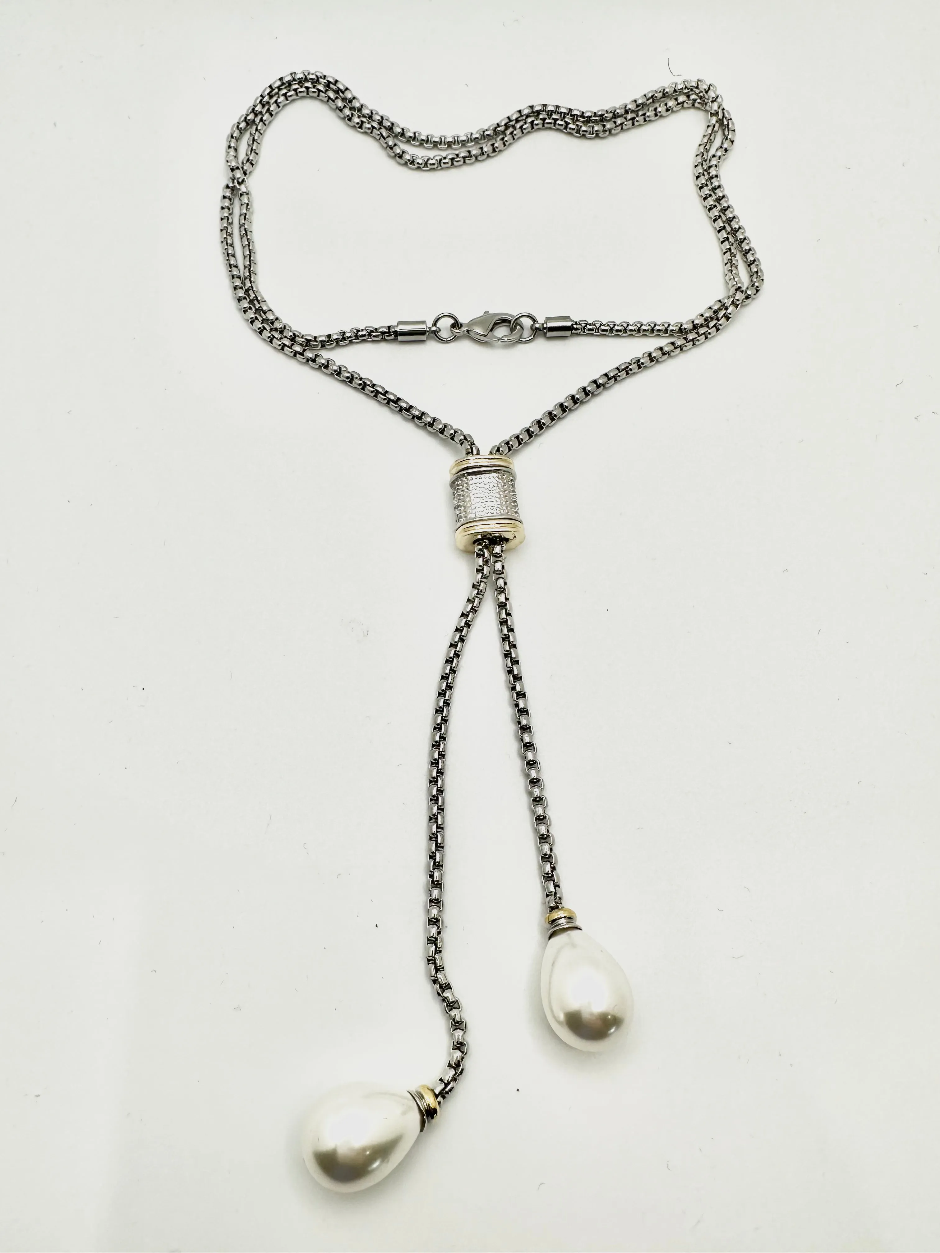 Double Drop Pearl Necklace
