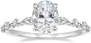EAMTI 1.5 Carats 925 Sterling Silver Ring Oval Cut Cubic Zirconia Engagement Solitaire Halo Promise Ring for Women Size 3-13