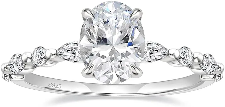 EAMTI 1.5 Carats 925 Sterling Silver Ring Oval Cut Cubic Zirconia Engagement Solitaire Halo Promise Ring for Women Size 3-13