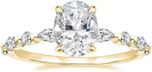 EAMTI 1.5 Carats 925 Sterling Silver Ring Oval Cut Cubic Zirconia Engagement Solitaire Halo Promise Ring for Women Size 3-13