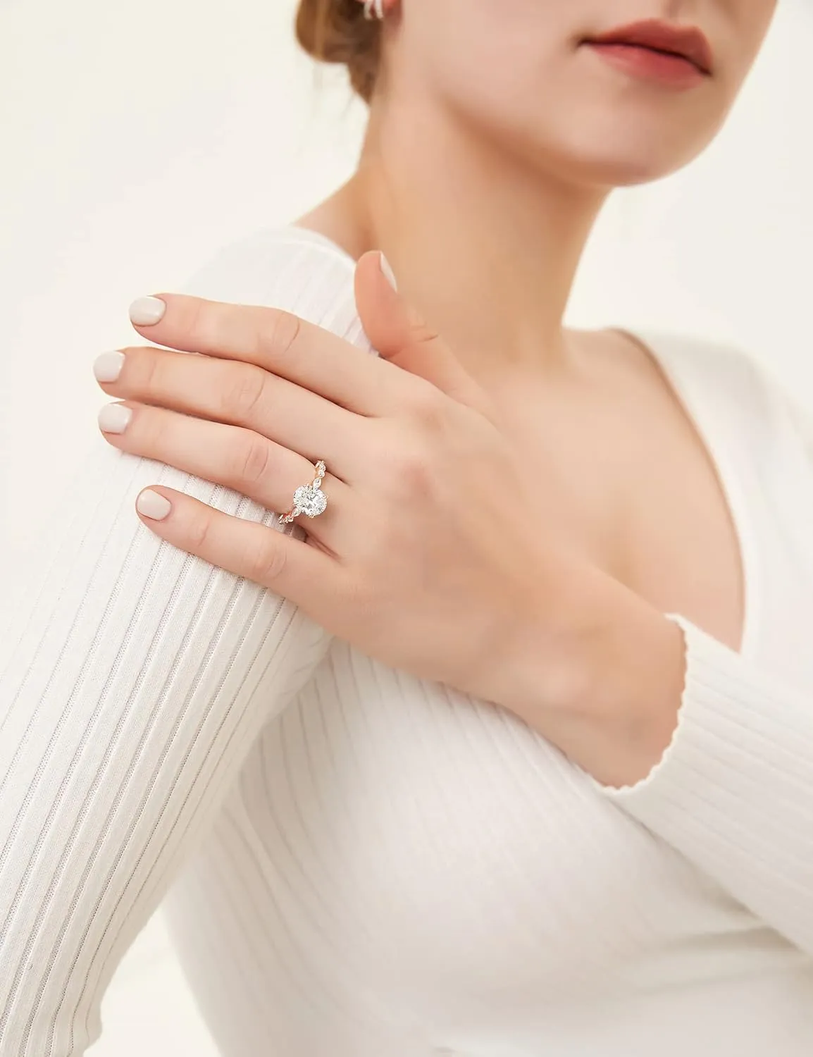 EAMTI 1.5 Carats 925 Sterling Silver Ring Oval Cut Cubic Zirconia Engagement Solitaire Halo Promise Ring for Women Size 3-13