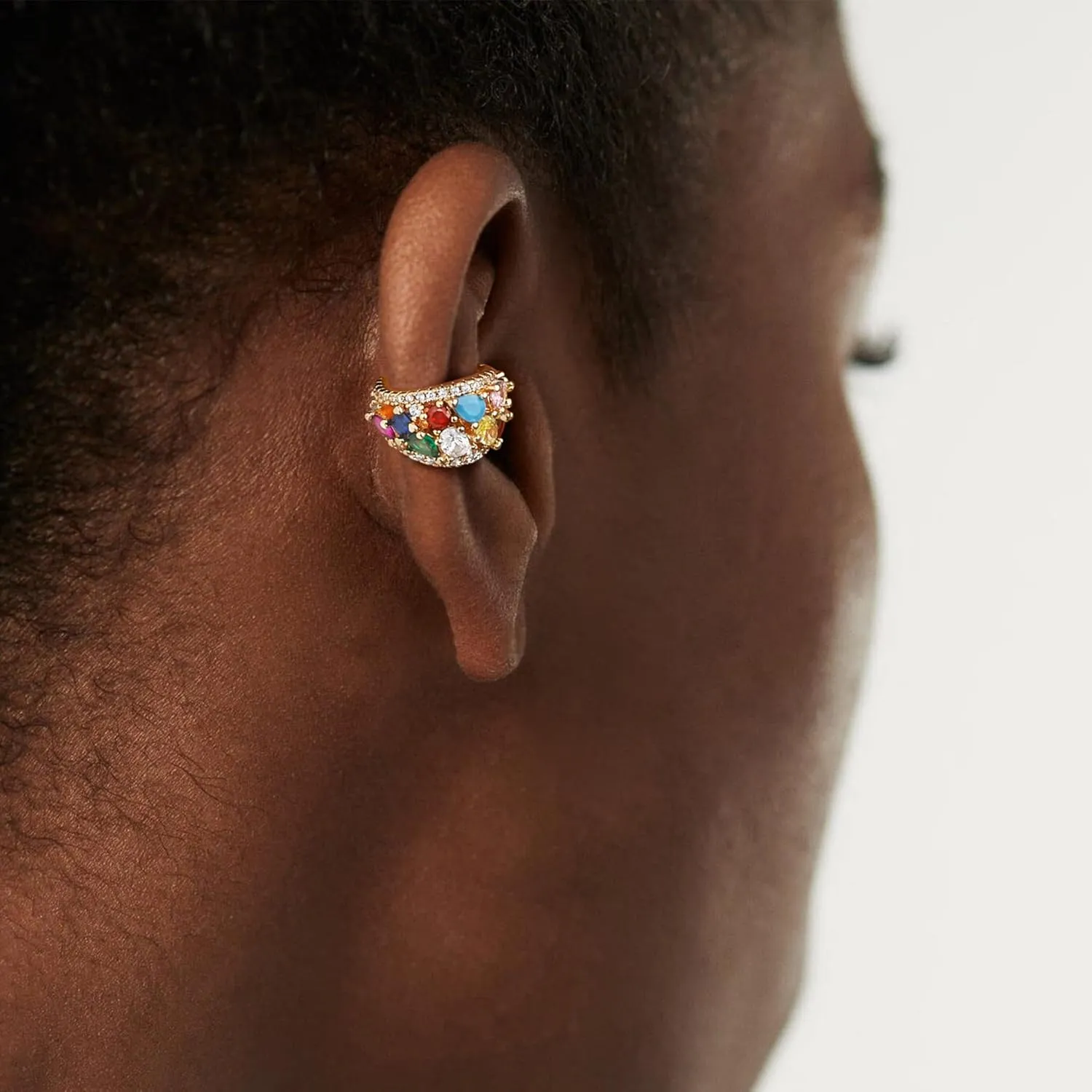 Ear Cuff Earrings for Women Trendy 14K Gold Plated Cubic Zirconia Multi-Colored Sparkle Huggie Ear Cuffs Non Piercing | Clip On Cartilage | Single