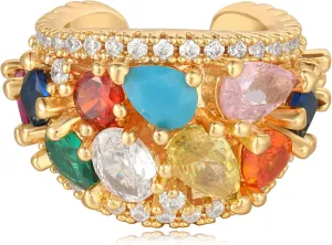 Ear Cuff Earrings for Women Trendy 14K Gold Plated Cubic Zirconia Multi-Colored Sparkle Huggie Ear Cuffs Non Piercing | Clip On Cartilage | Single