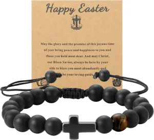 Easter Basket Stuffers Cross Bracelets: Beaded Jewelry Christian Easter Gifts for Kids with Religious Cards - Ideas Catholic Bracelets for Men - Confirmation Gifts for Teenage Boys