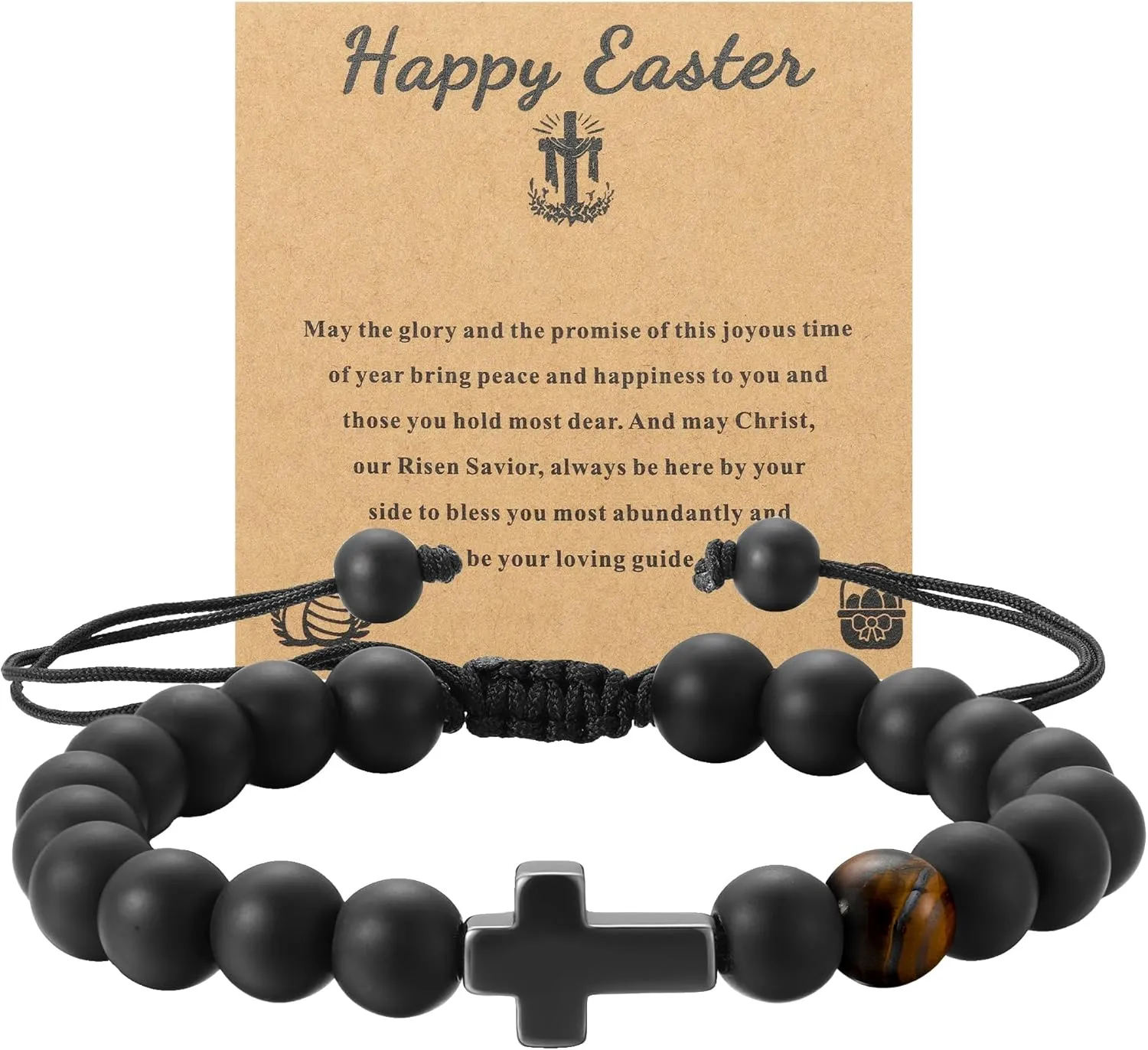 Easter Basket Stuffers Cross Bracelets: Beaded Jewelry Christian Easter Gifts for Kids with Religious Cards - Ideas Catholic Bracelets for Men - Confirmation Gifts for Teenage Boys