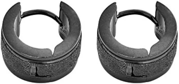 Edforce Stainless Steel Brushed Center Polished Edge Small Huggie Hoop Earrings