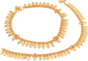 Efulgenz Indian Anklets for Women with Layered Chain Antique Gold Tone Boho Gothic Vintage Rhinestone Ankle Bracelet Pair Anklet Set with Faux Pearl Charms Payal Beach Barefoot Feet Jewelry for Women,