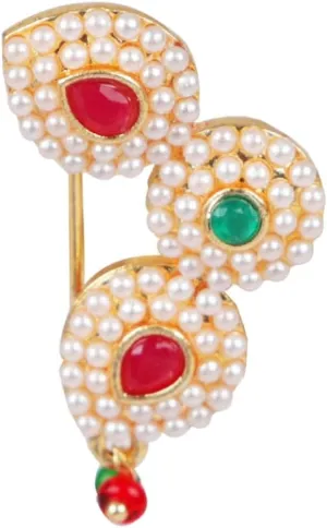 Efulgenz Indian Jewelry Nose Ring Nath Nathani Stud Pin Wedding Beaded Faux Pearl Drop Kundan Crystal Bollywood Bridal Non Piercing Jewelry for Women