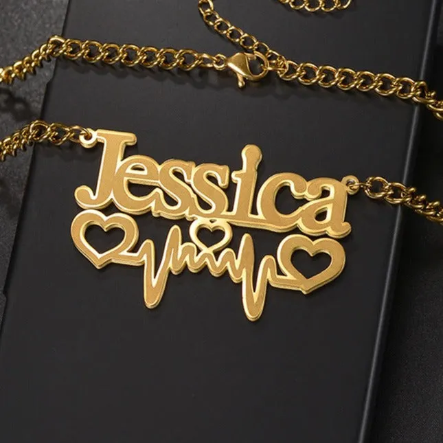 EKG love embellishment customized name necklace