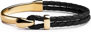 Elegatto Signature Gold Bracelet for Men | Braided Full-Grain Black Leather with 18k Gold-Plated Stainless Steel Hook Closure | Mens Designer Jewelry Bracelets