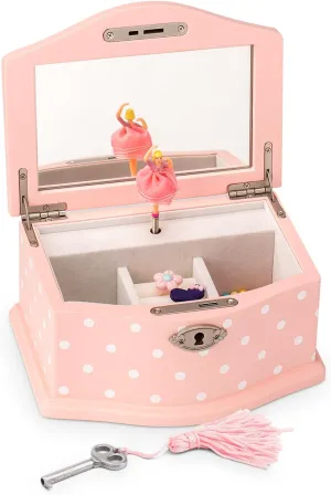 Elle Jewelry Box - Ballerina Jewelry Organizer and Swan Lake Wind-Up Music Box for Girls and Teens, Accessories and Keepsake Wooden Storage with Lock and Mirror, Charming Room Decor and Gift, Small