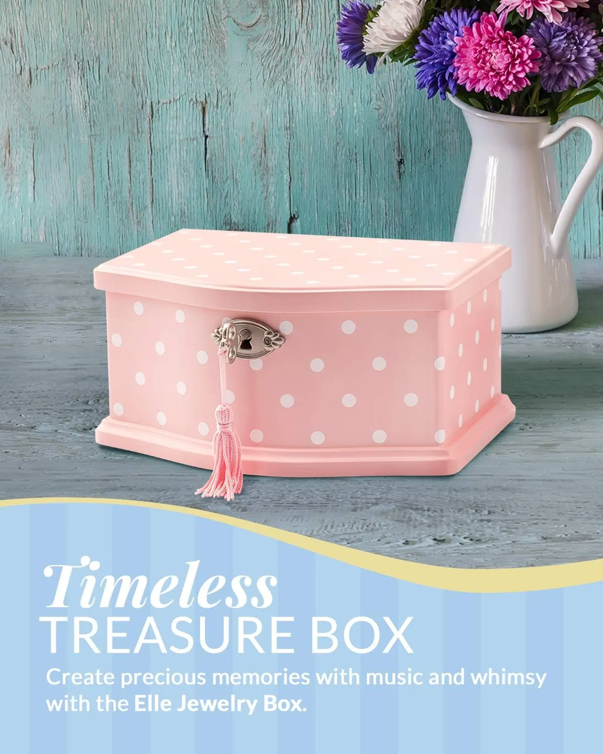 Elle Jewelry Box - Ballerina Jewelry Organizer and Swan Lake Wind-Up Music Box for Girls and Teens, Accessories and Keepsake Wooden Storage with Lock and Mirror, Charming Room Decor and Gift, Small