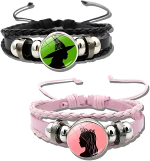 Elphaba and Gliinda Leather Bracelet for Best Friends Women, Hat-Crown BFF Bracelet Jewelry Valentine's Day Gifts for Fans Friends, 2pcs