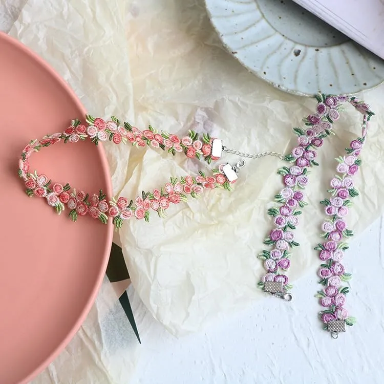 Embroidery Rose Necklaces Handmade Bohemia Lace Chokers Colorful Flower Clavicular Chain Fashion Classic Jewelry for Women Gift