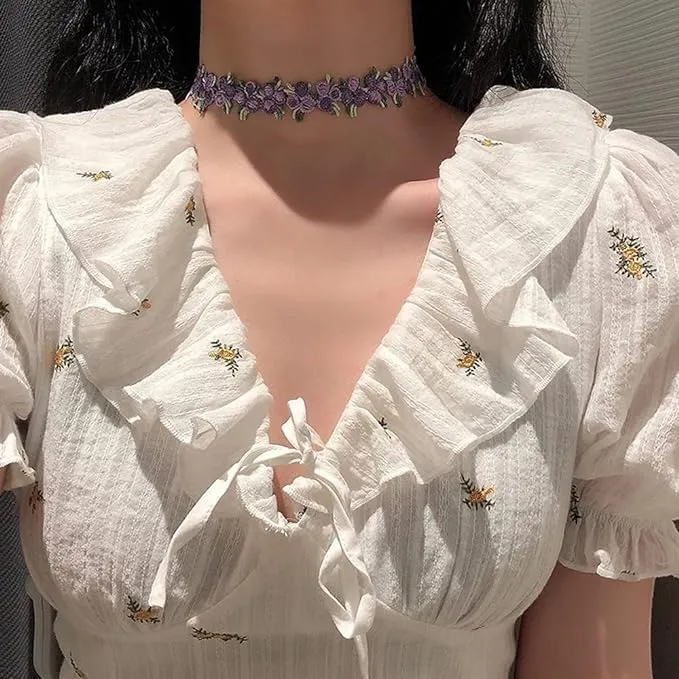Embroidery Rose Necklaces Handmade Bohemia Lace Chokers Colorful Flower Clavicular Chain Fashion Classic Jewelry for Women Gift
