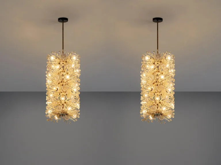 Emil Stjenar for Rupert E. Nikoll Large Chandeliers in Glass and Brass
