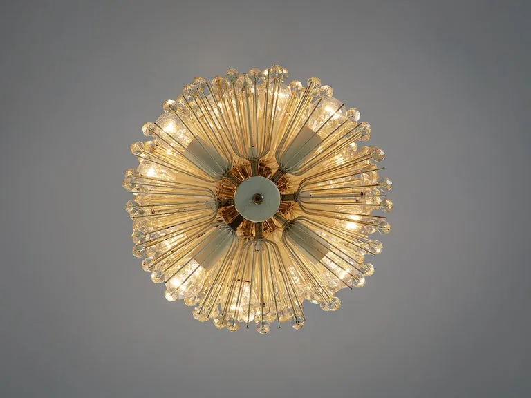 Emil Stjenar for Rupert E. Nikoll Large Chandeliers in Glass and Brass