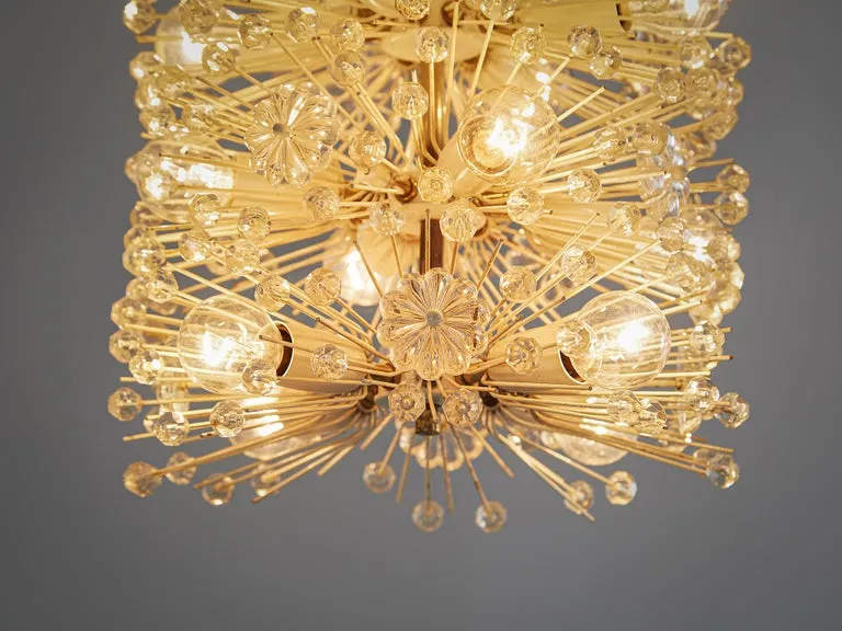 Emil Stjenar for Rupert E. Nikoll Large Chandeliers in Glass and Brass