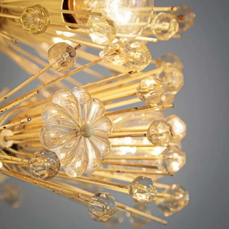 Emil Stjenar for Rupert E. Nikoll Large Chandeliers in Glass and Brass