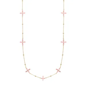 Enamel Cross Station Necklace in Light Pink Enamel