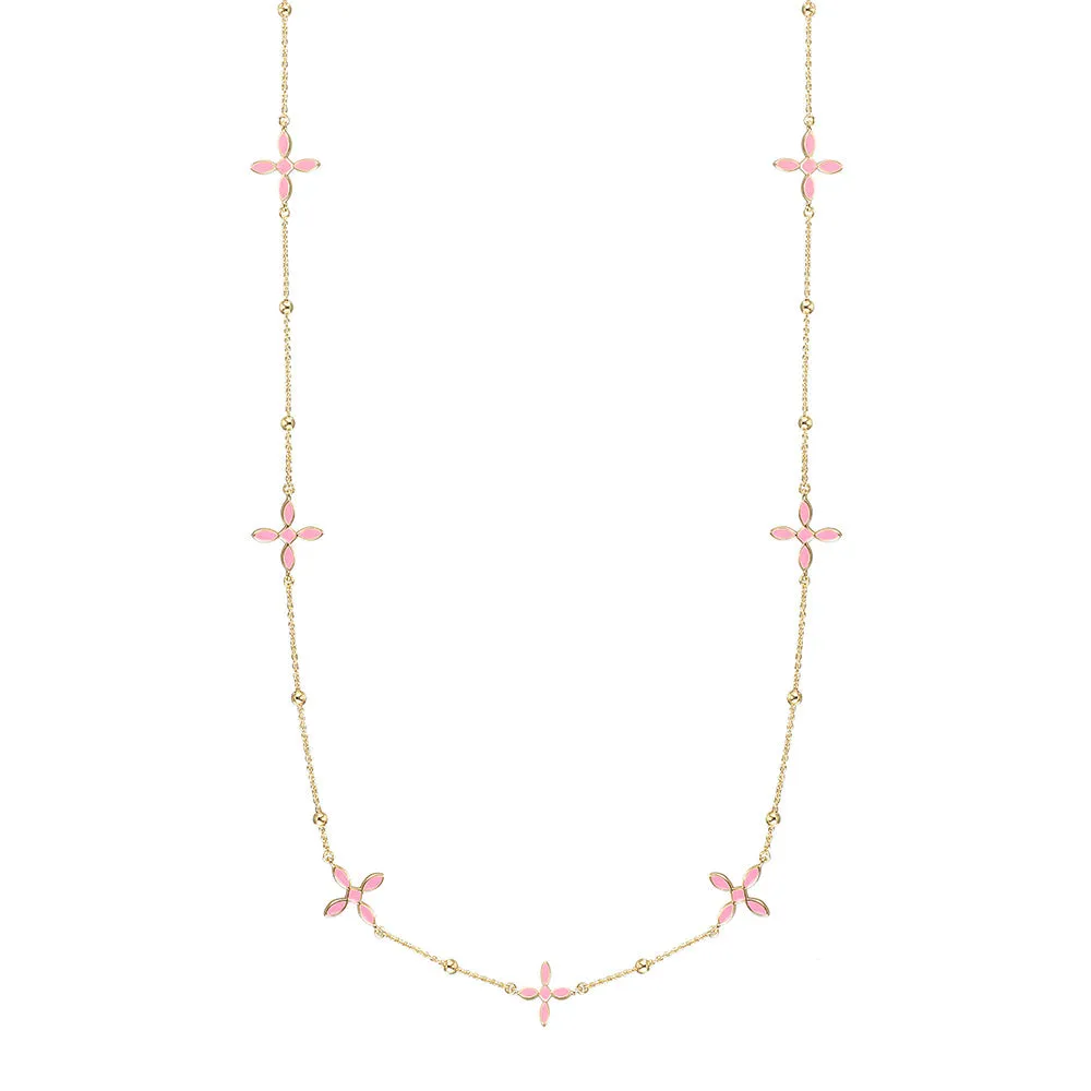 Enamel Cross Station Necklace in Light Pink Enamel