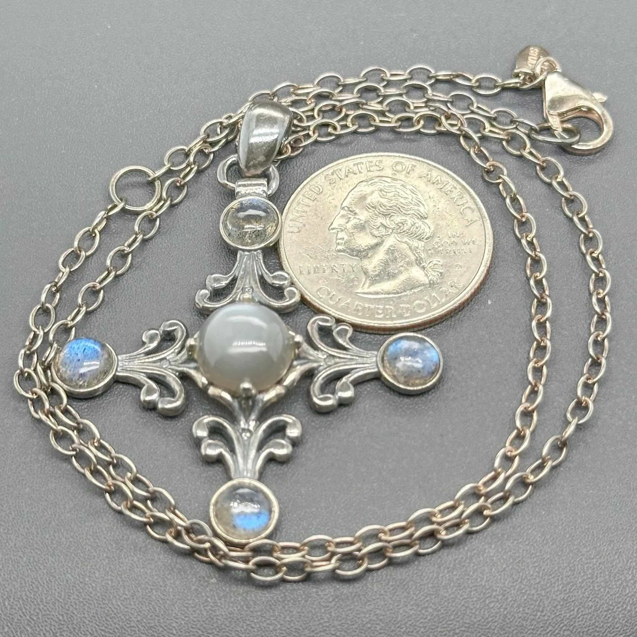 Estate RLM SS Moonstone Cross Pendant