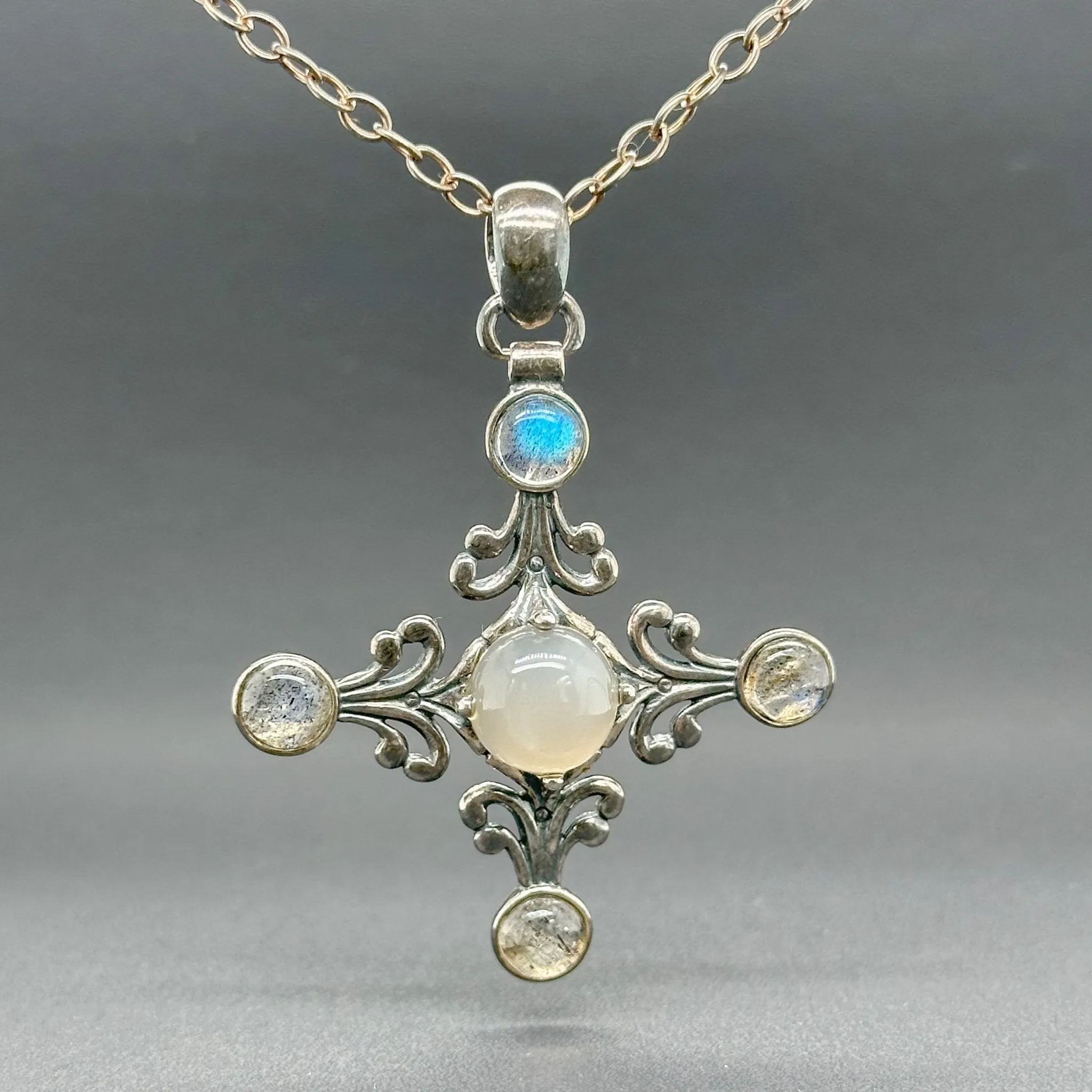 Estate RLM SS Moonstone Cross Pendant