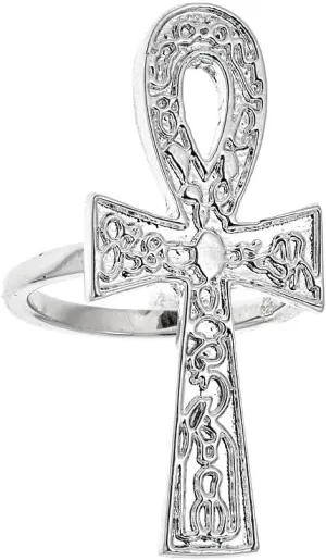 Etched Ankh Ring .925 Solid Sterling Silver Ring (7.5 grams)
