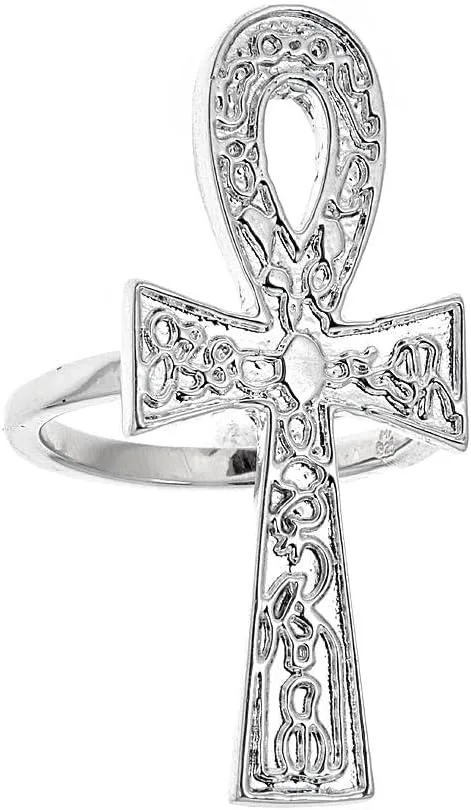 Etched Ankh Ring .925 Solid Sterling Silver Ring (7.5 grams)