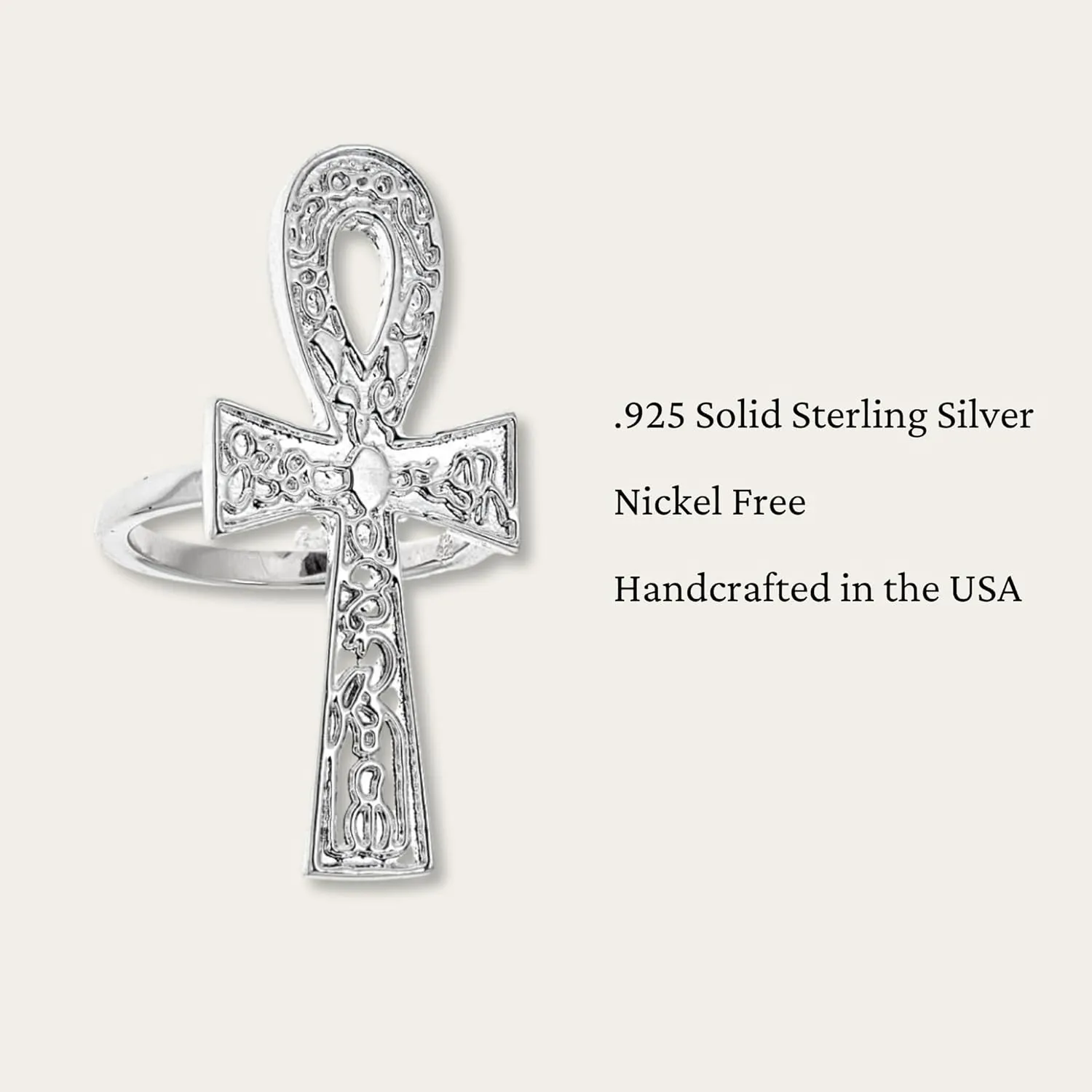 Etched Ankh Ring .925 Solid Sterling Silver Ring (7.5 grams)