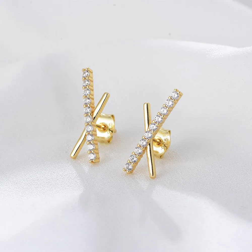 Eternal Elegance: 925 Sterling Silver Cross X-Shaped Zircon Gold-Plated Stud Earrings (gold)