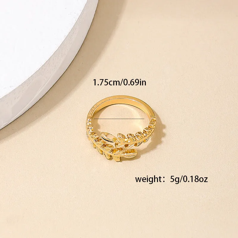European Elegant Metal Leaf and Wheat Ear Women's Rings - Vienna Verve Collection