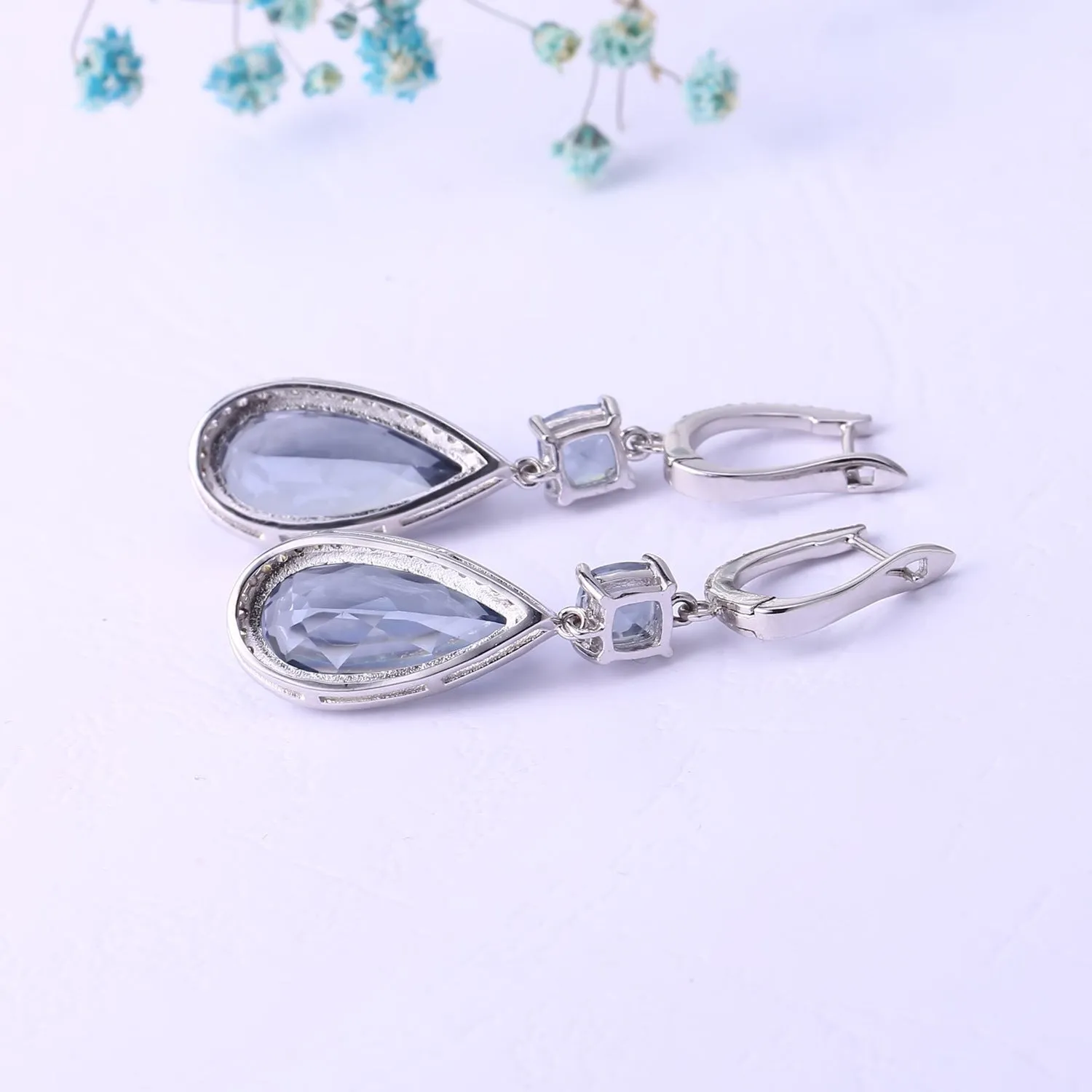 European Premium Stye Inlaid Crystal  Soleste Halo Water Droplet Sterling Silver Drop Earrings for Women