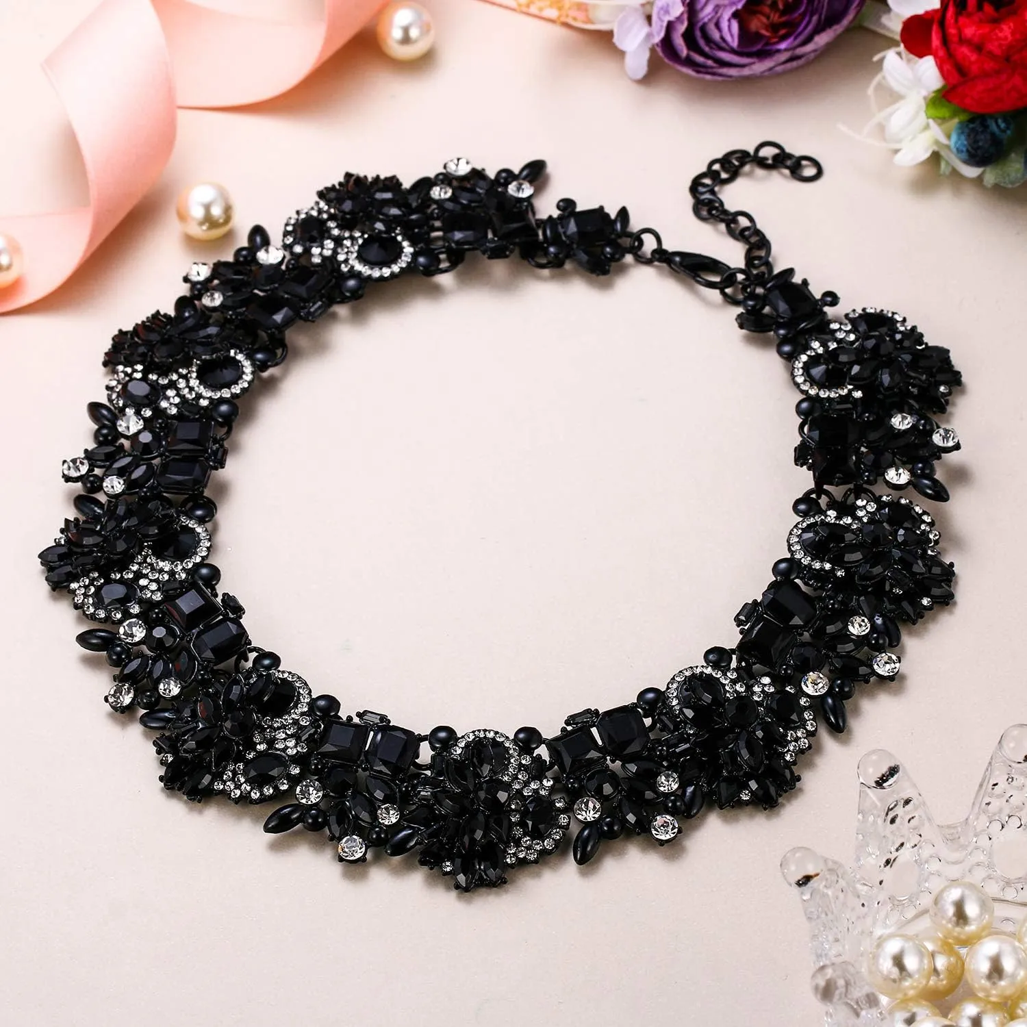 EVER FAITH Vintage Style Art Deco Statement Necklace Austrian Crystal Gold-Tone