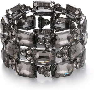 EVER FAITH Wedding Prom Bracelets for Women, Radiant Cut Austrian Rhinestones Crystal 3 Layers Elastic Stretch Wide Bracelet Jewelry for Brides Bridesmaid