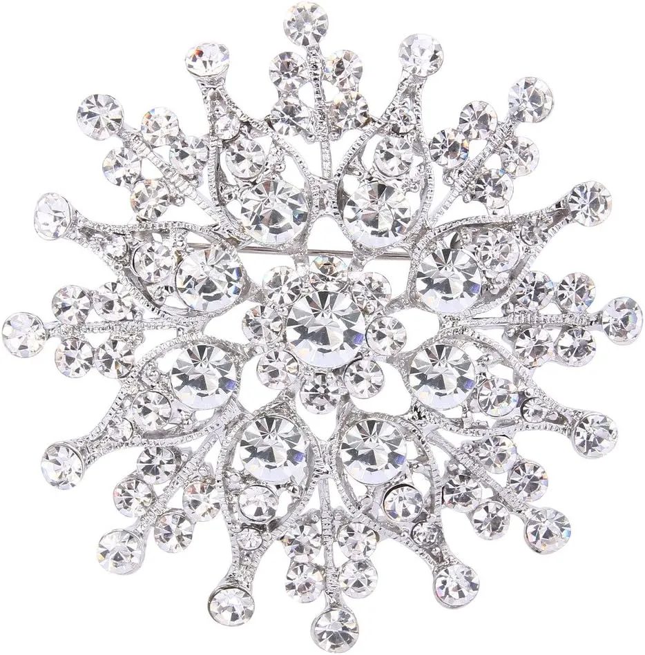 EVER FAITH Women's Austrian Crystal Elegant Flower Leaf Bridal Corsage Brooch Pin Clear Silver-Tone