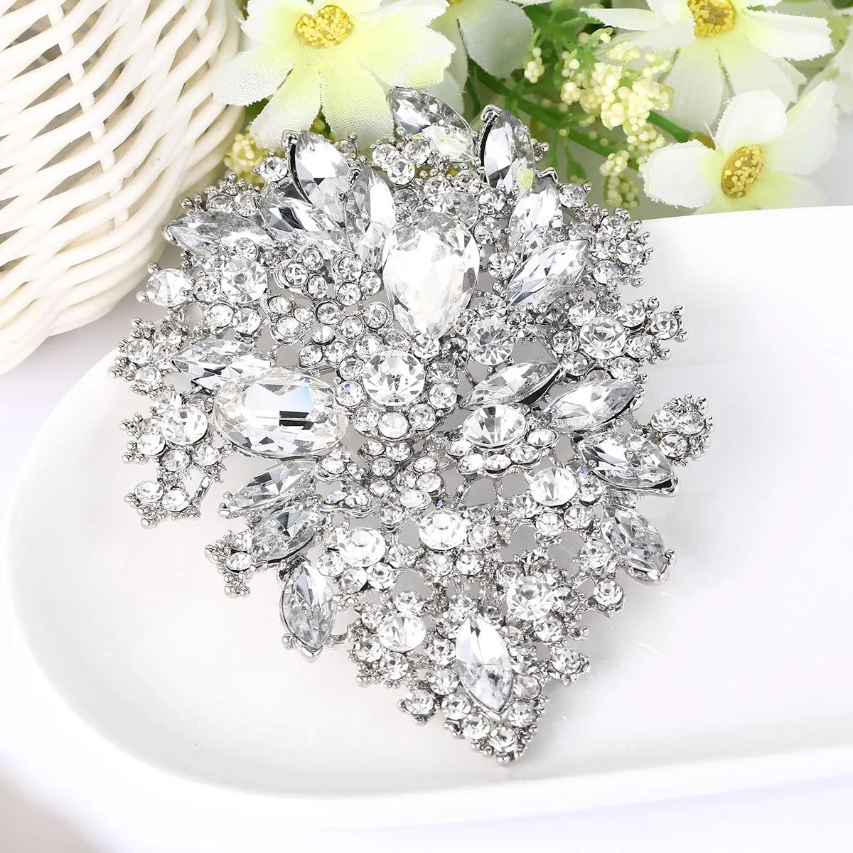 EVER FAITH Women's Austrian Crystal Vintage Style Flower Leaf Cluster Brooch Pendant