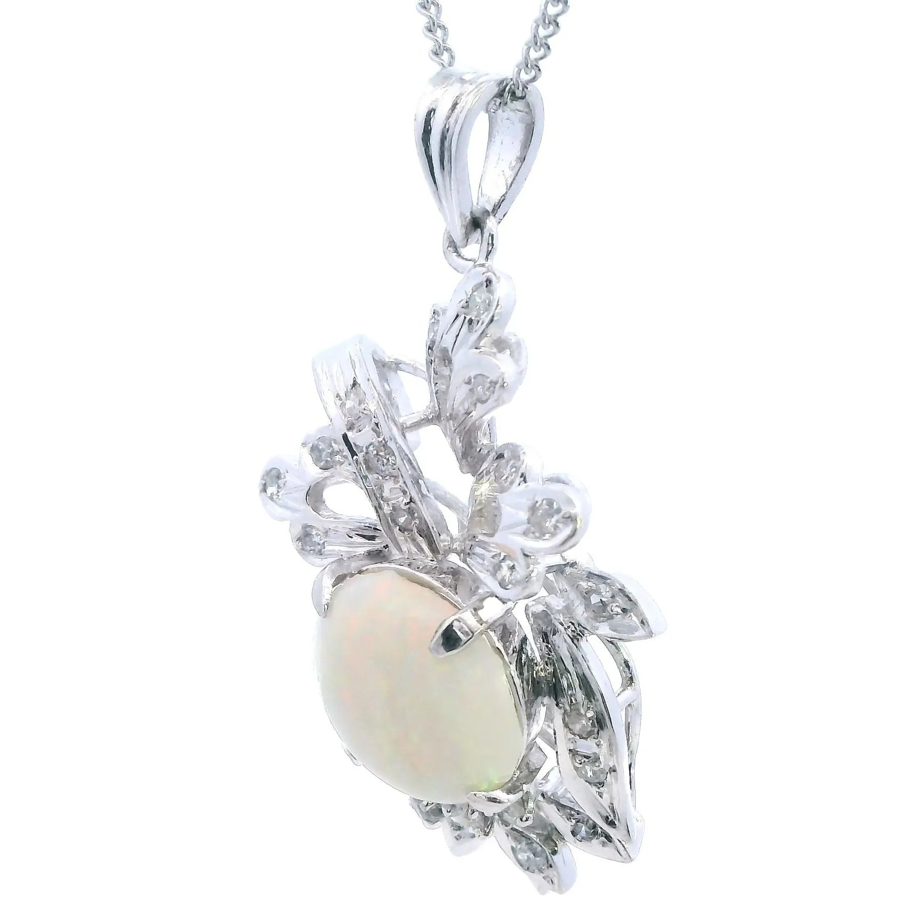 Exquisite 18ct White Gold Opal and Diamond Pendant - Certified