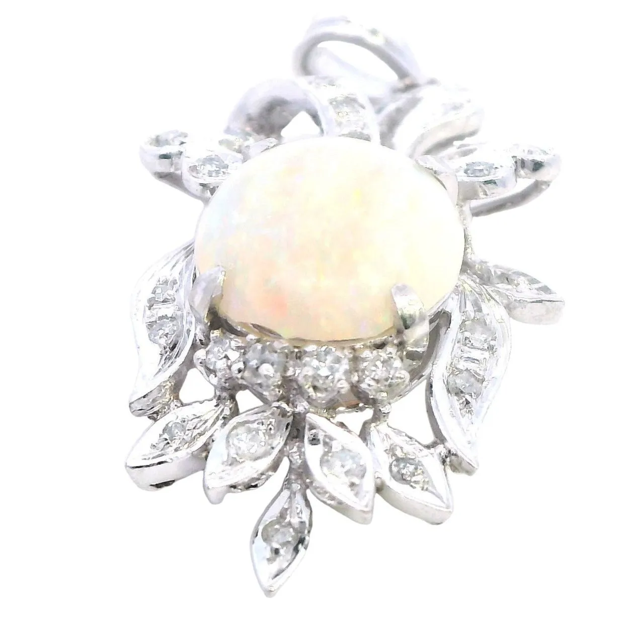 Exquisite 18ct White Gold Opal and Diamond Pendant - Certified